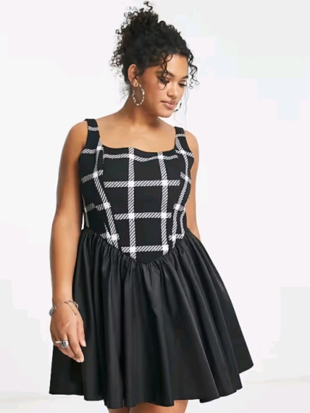 ASOS Luxe NWTsPlaid Curve Boucle Corset Square Neck Pleated Skater Dress - Picture 3 of 5